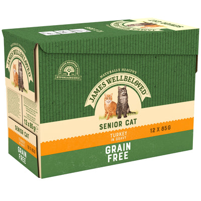 James Wellbeloved Grain Free Senior Cat Wet Food Pouch Turkey in Gravy 12x85g